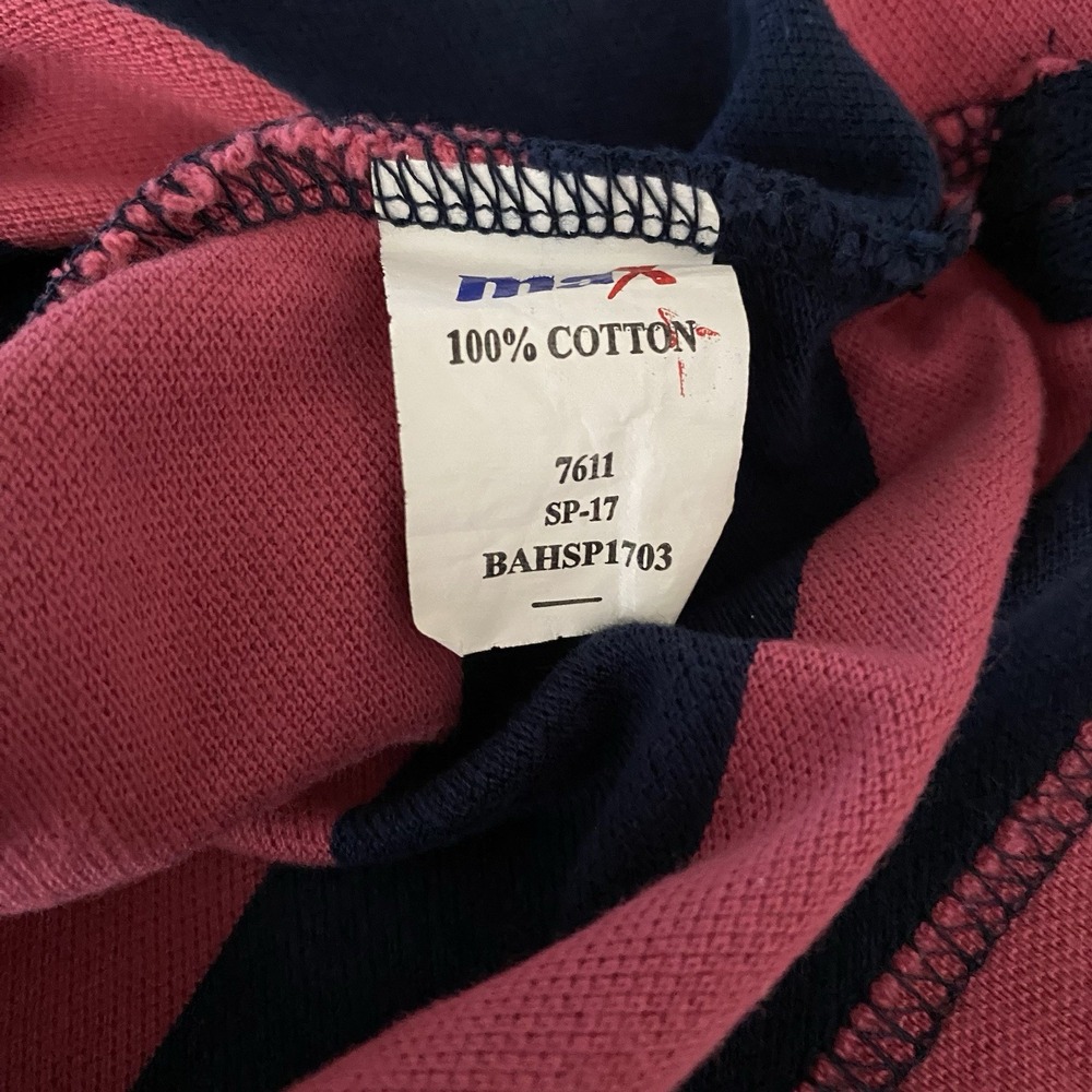Y2K British Rugby Polo Mens Medium Pink Blue Striped Warwick Britain England Max - Picture 9 of 12